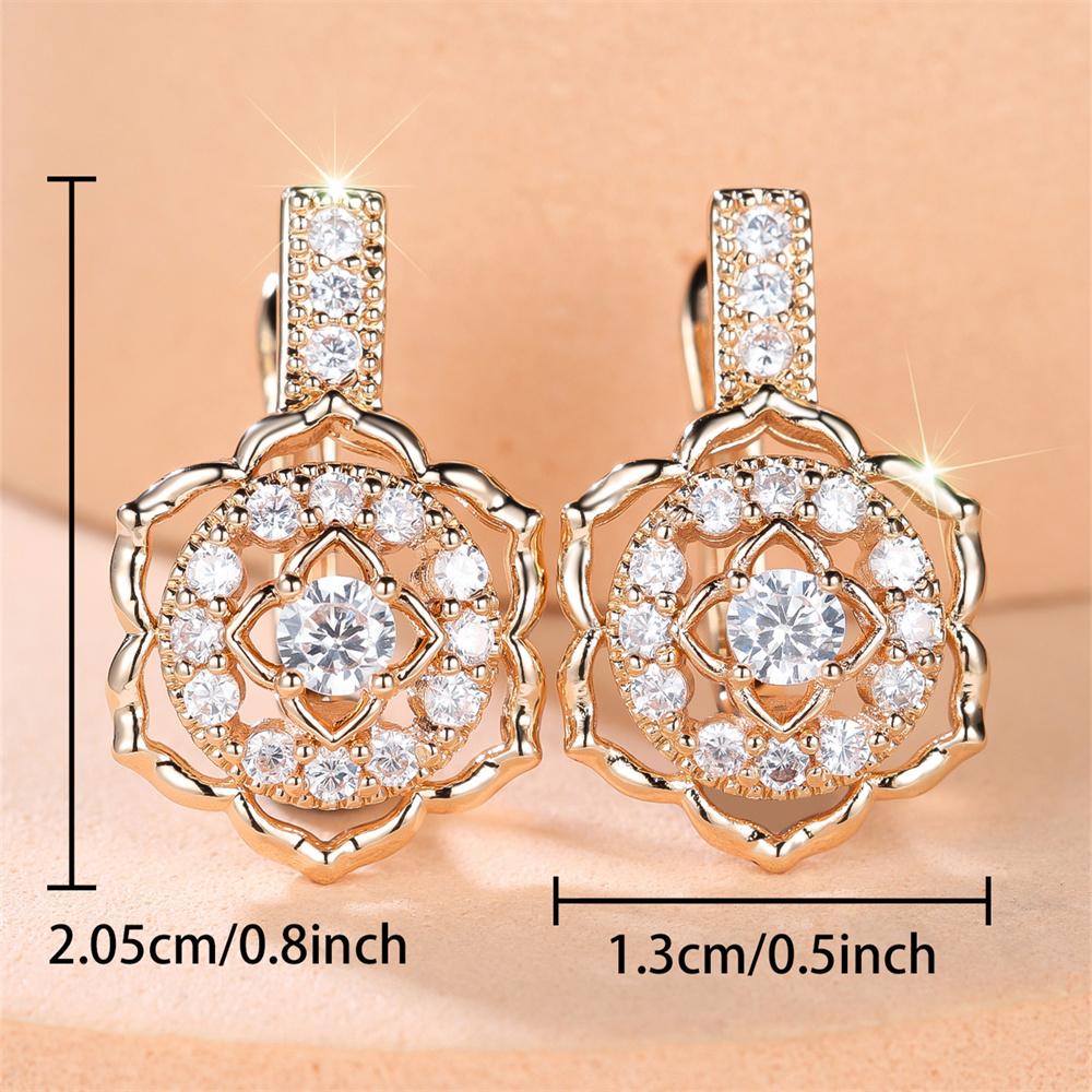 White Zircon Round Stone Trendy Flower Hoop Earrings For Women Vintage Gold Color Ear Buckle Wedding Jewelry Mother's Day Gifts