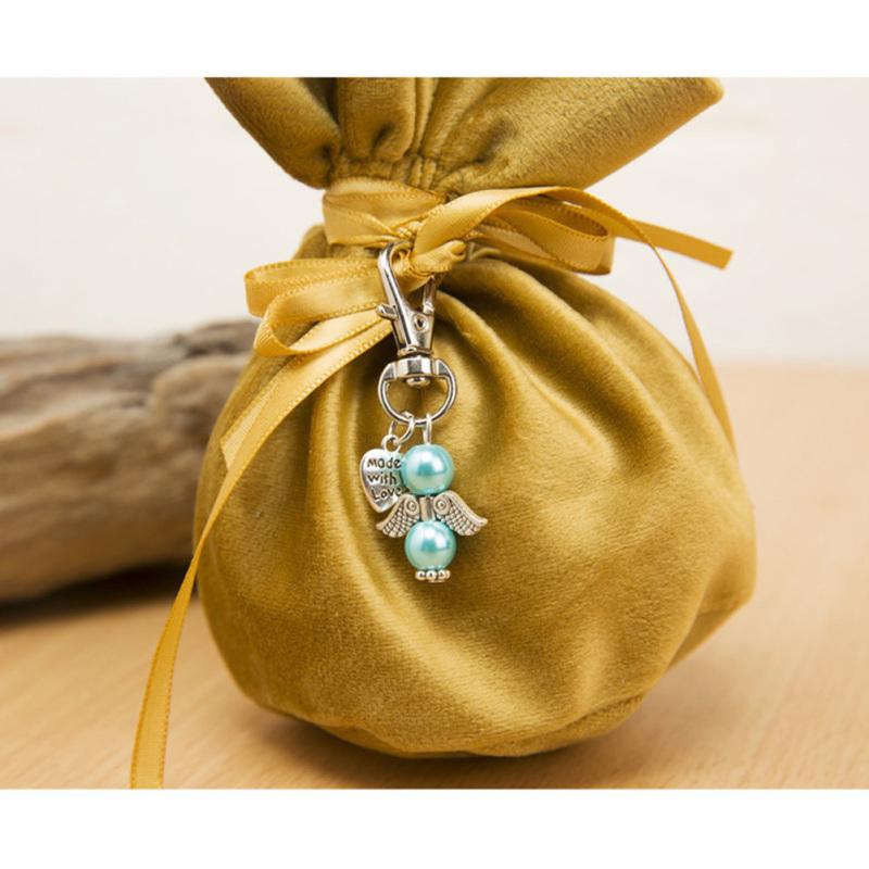 Organza Bags Key Chain Tag Set Angel Wings Shape Hanging Pendant for Wedding Decor