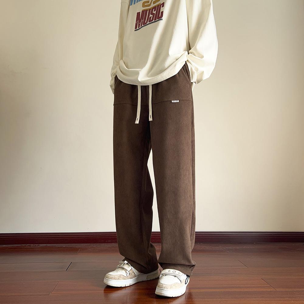 Corduroy Sweatpants Autumn and Winter New Hong Kong Style Loose Straight Casual Pants Men's Tooling Sweatpants One Piece Shop