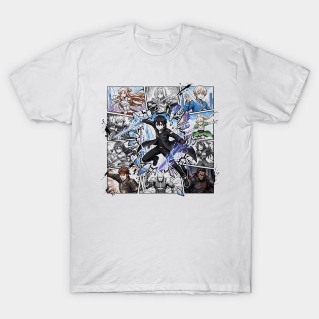 Asian Size Cotton Unisex Tshirt Print T-shirt Kirito And Asuna Manga Panel Collage T-shirt No-Cut Print Regular Fit
