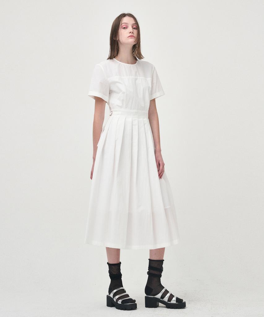 Etmont Half Sleeve Pleats Dress, White