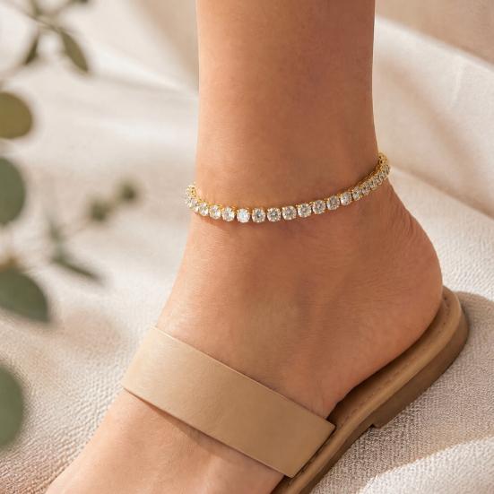 Rhinestone Ankle Bracelet 4mm Cubic Zirconia Classic Tennis Bracelet, Adjustable Anklet Boho Style for Women, Hypoallergenic Dainty Foot Jewelry