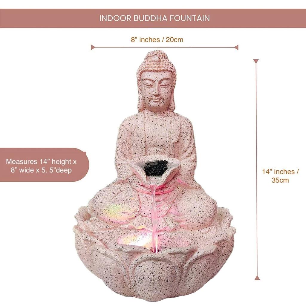 Rose Gold Buddha Statue Statues Water Fountain for Living Room Home Decor Good Luck Table Top Indoor Outdoor Gift