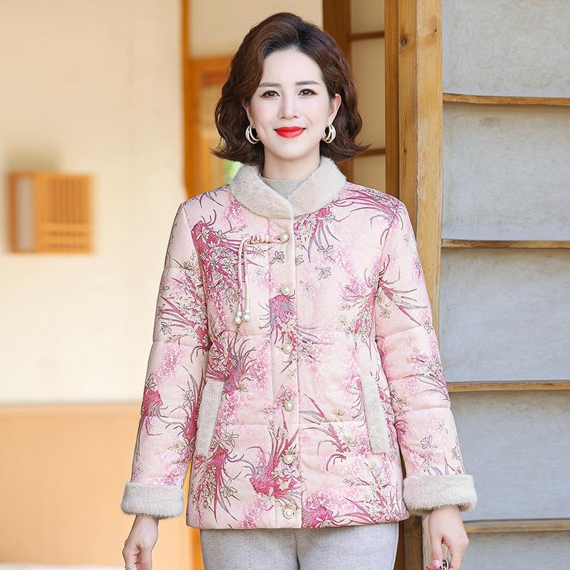 

Fleece jacket Chinese new women s cotton-padded coat medium and old buckle thickened winter cotton-padded jacket women 5XL [recommended 150-80kg] розовый