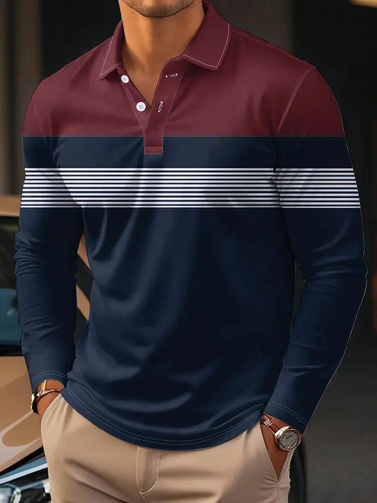 Polo a Maniche Lunghe a Righe, Top Casual alla Moda per Uomo