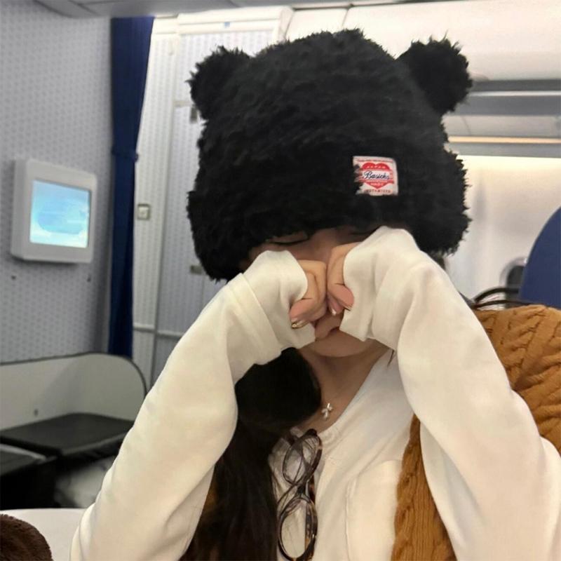 Модна шапка-біні з вушками ведмедика для різних розмірів голови, зимова, осіння, пуловер, шапка-біні, унісекс, головний убір для повсякденного носіння