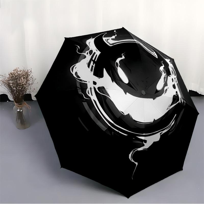 1pc Demon Art Pattern Automatic Folding Umbrella - Compact 8-Rib Design, Durable Plastic & Iron, Lightweight for Outdoor Daily Use083
