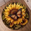 1pc Beautiful Butterfly and Sunflower Round Rug, Non-slip Floor Mat for Living Room, Bedroom, Bathroom, Holiday Home Decoration