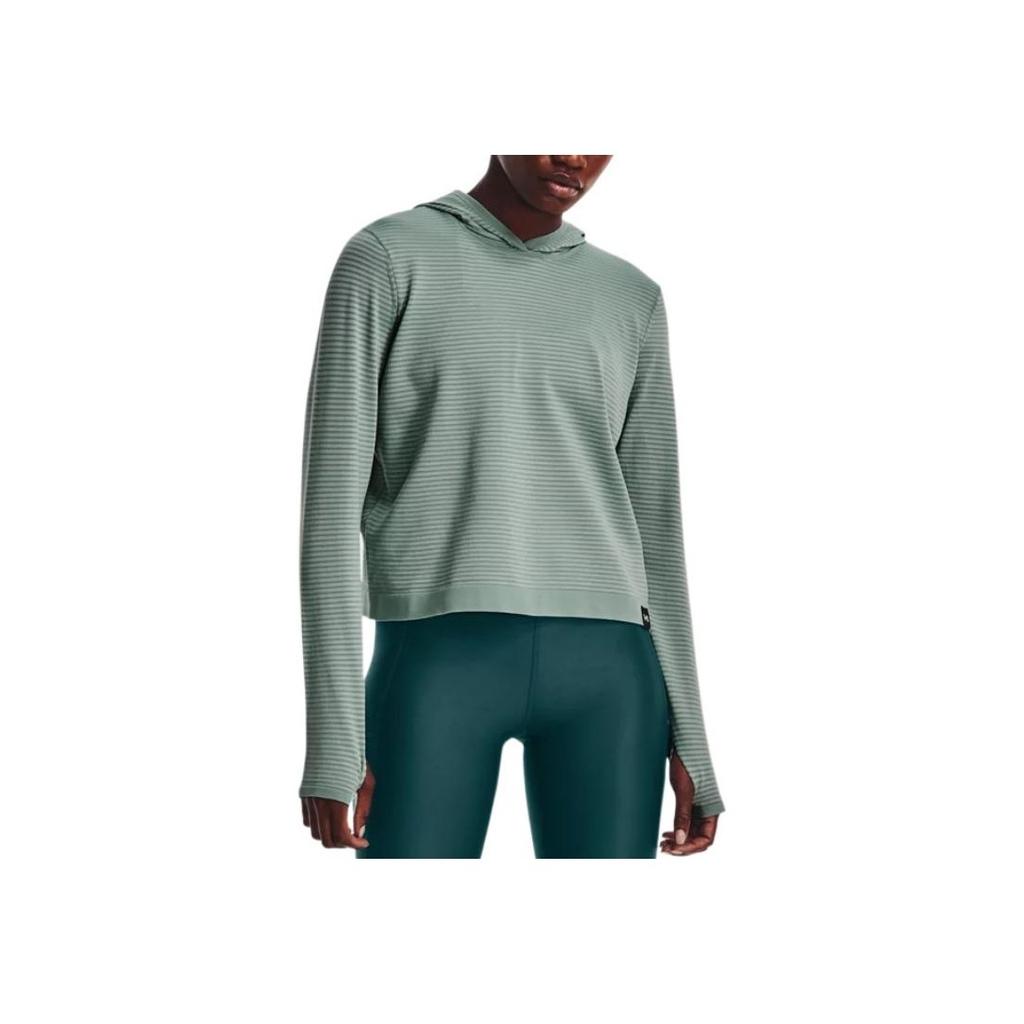 Under Armour Solid Color Thumb Hole Design Hooded Slim Fit Sports Long Sleeve T-Shirt Women tops Green 1375076-781