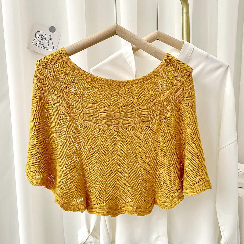 Summer Pullover Scarf Solid Color Knitted Cotton Shawls Korean Simple Hollow Design Fashion Versatile Sunscreen Scarves