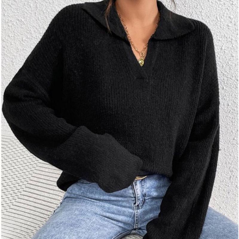 Women's Autumn and Winter Long-sleeved Lapel Pullover Sweater