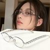 2026 New Fashion Cool Female Stainless Steel Oval Frame Glasses Elegant Heart Diamonds Simple Plain Lady Glasses for Women Girls