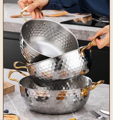 Silver Korean Ramen Pot with Two Ears with Cover High Appearance Level Hiking Camping Curry Noodles Kitchen Cookware