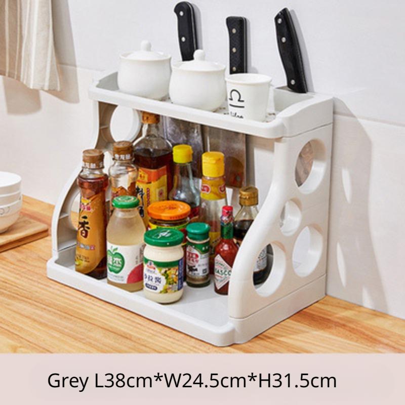 Plastic Double Spice Rack Seasoning Supplies Storage Rack Floor Type Multifunctional Kitchen Utensils Kitchen Shelf