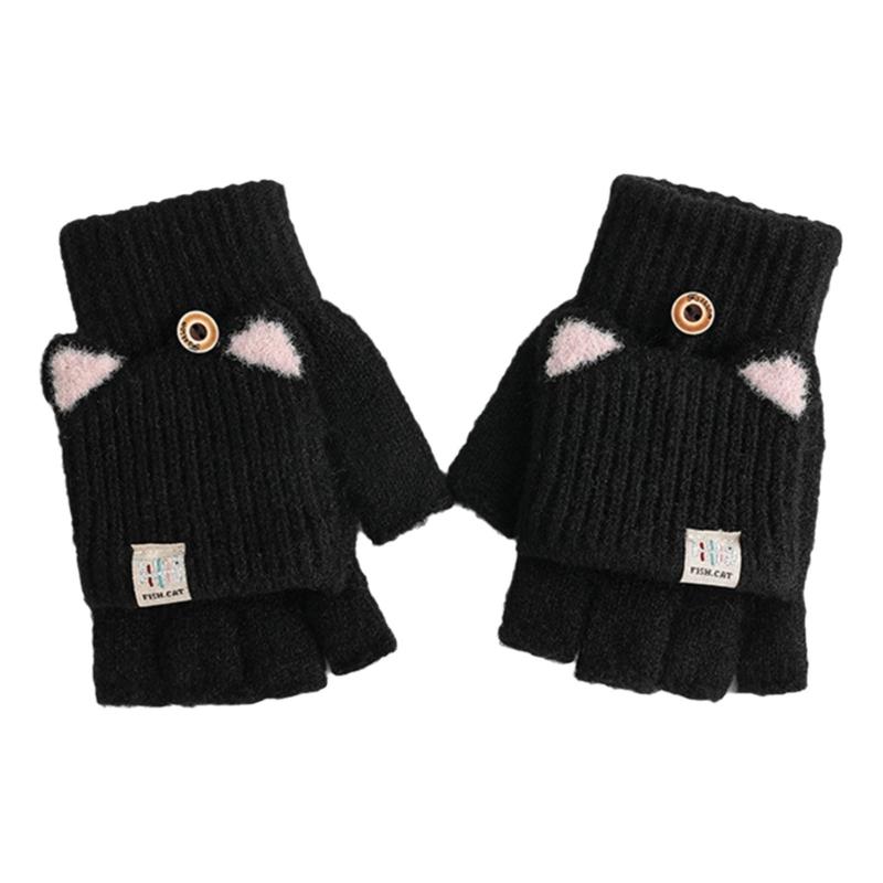 

2pack Flexible Finger Movement Gloves Cold Weather Knitted Gloves Child Gloves for Daily Use чёрный
