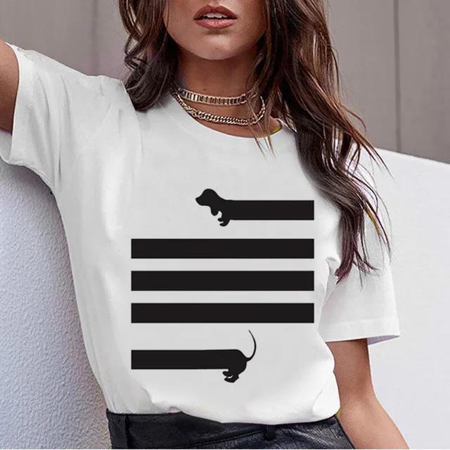 Dachshund Pug Teckel Cute Dog T-shirt Women Kawaii Harajuku Tops Female Summer Aesthetic Clothes Ropa XS-4XL Mujer