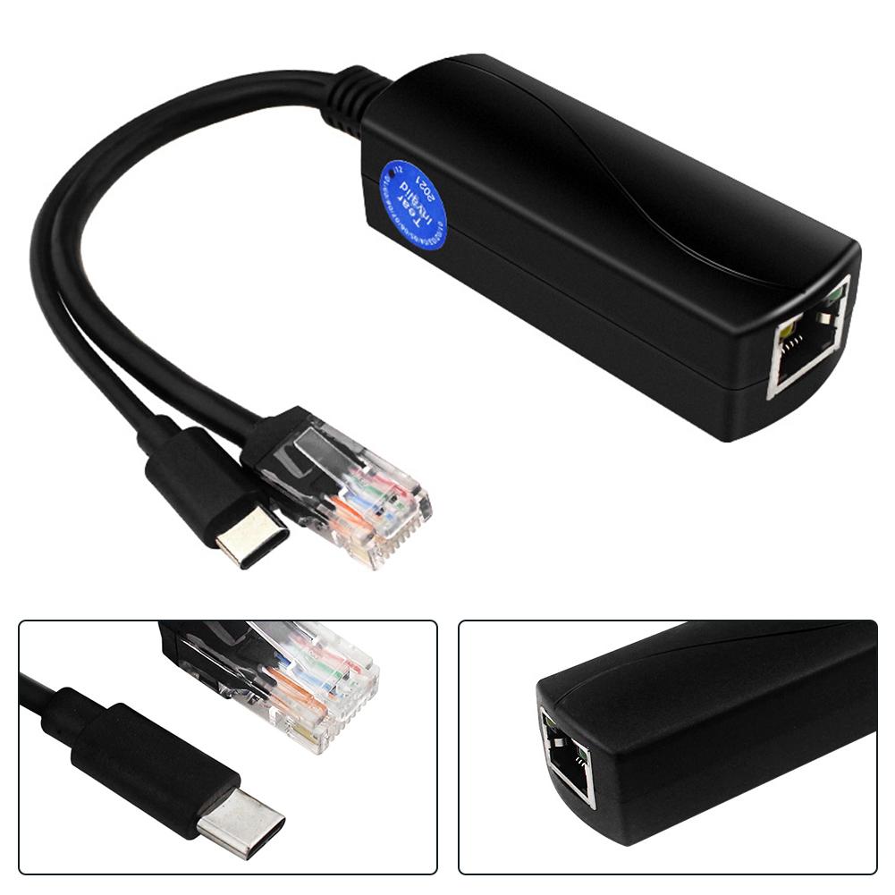 PoE 48V To USB-C 5V/4A Output Adaptive 10/100/1000Mbps PoE Splitter 48V To 5V 4A Micro USB Adapter for Raspberry Pi 5