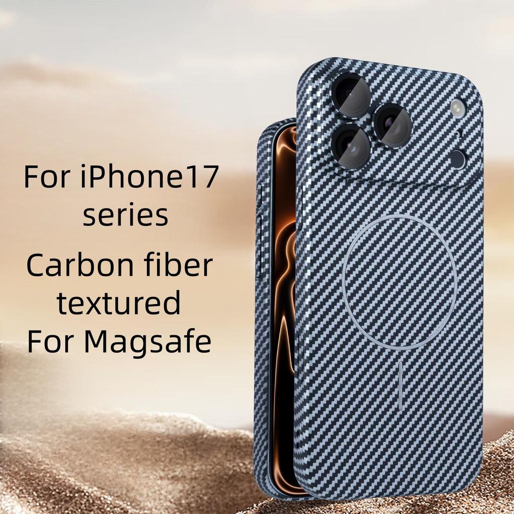 Carbon Fiber Pattern For Magsafe Magnetic Case For iPhone 17 Air 16 15 14 13 12 Pro Max Plus Lens Protect Bumper Cover