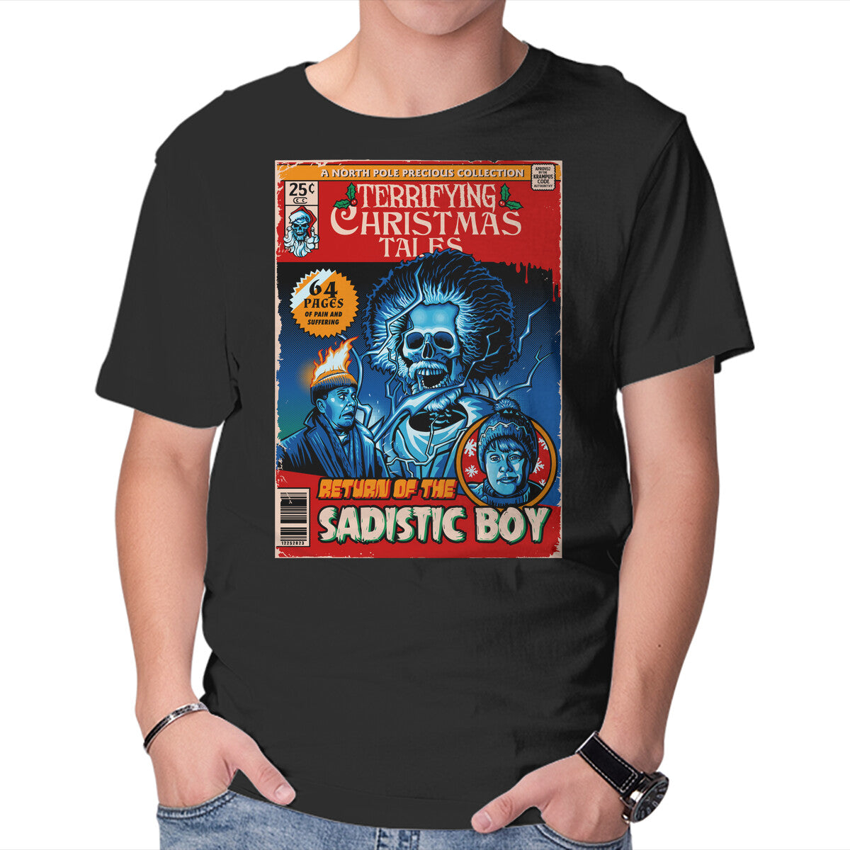 Unisex Crew Neck T-Shirt Terrifying Christmas Tales Graphic Short Sleeve Casual Tee XS