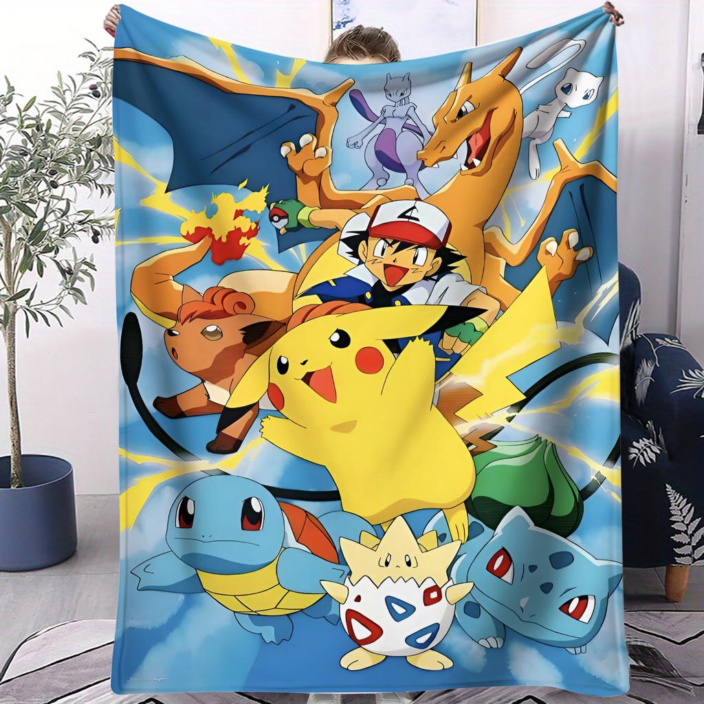 Pokemon Classic AllStar Cute Cartoon Printed Fleece Throw Blanket for Fans Quality Warm Cozy Blanket for Travel Office Home