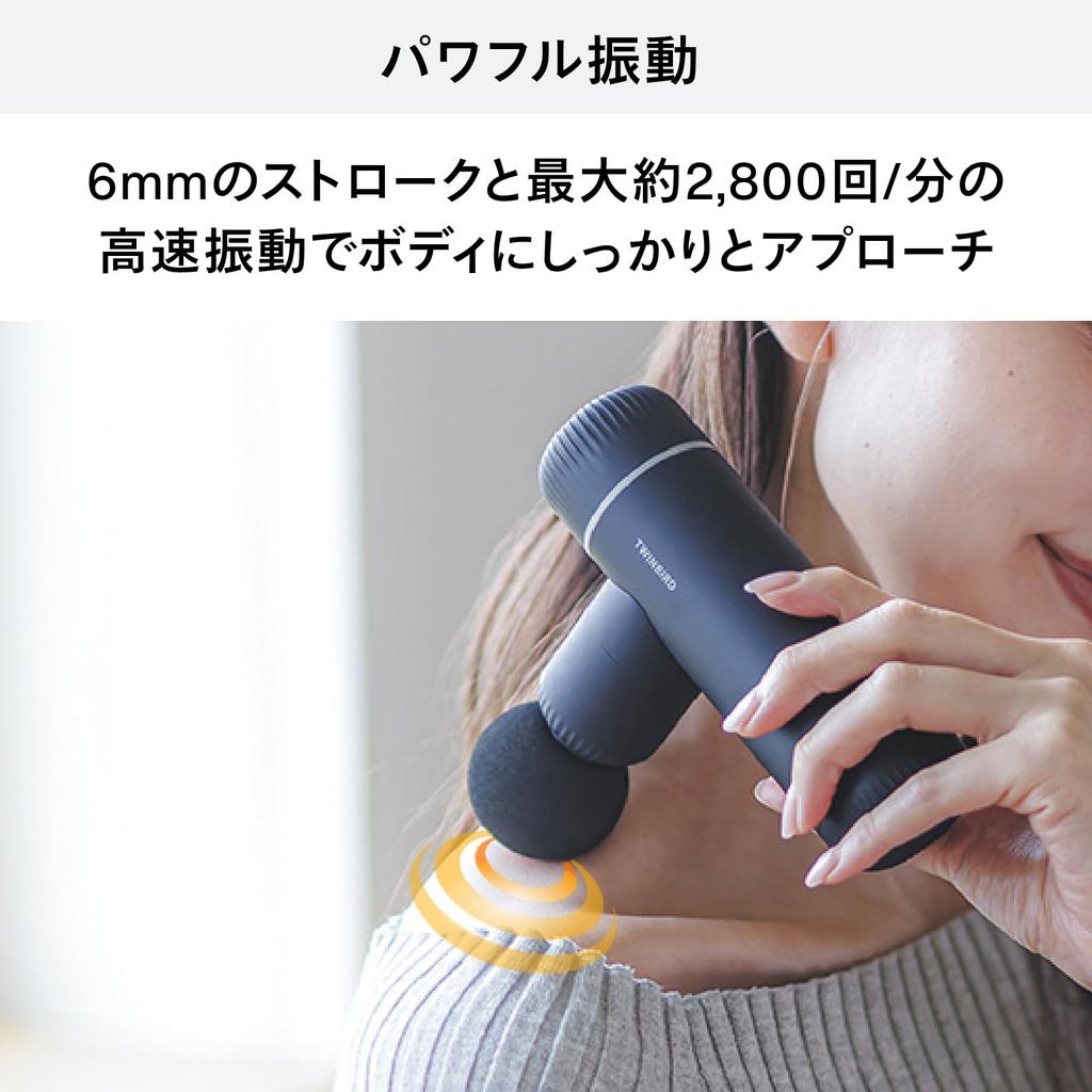 TWINBIRD Body Care Handy USB 4 Powerful Vibration Gift for Respect for the Aged Gun, Gun, Charging, Levels, Father's Day, Mother's Day, Day, Black,