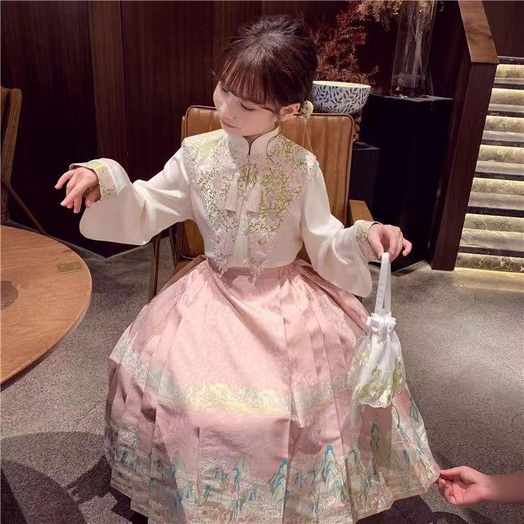 Ming Dynasty Hanfu Skirt Set for Girls - Spring 2026, Tang Suit Chinese Style