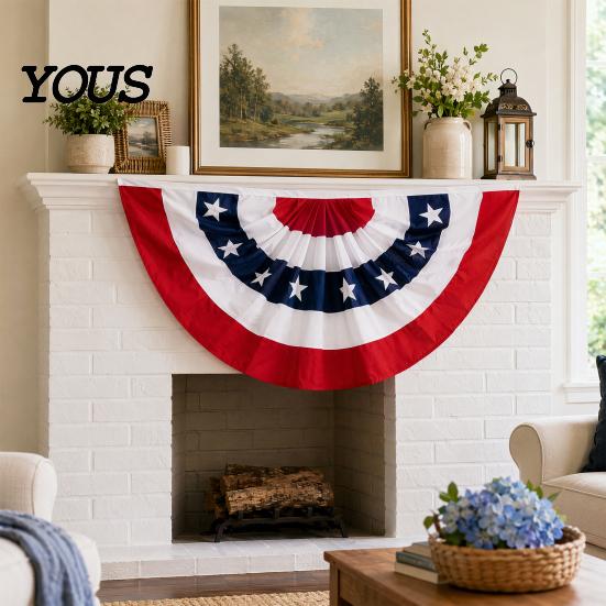 Fächer für Feiertage USA-Flagge, 4. Juli Amerikanische Flaggen-Girlande, Rot Weiß Blau Hochwertige Patriotische Deko Halb-Banner für