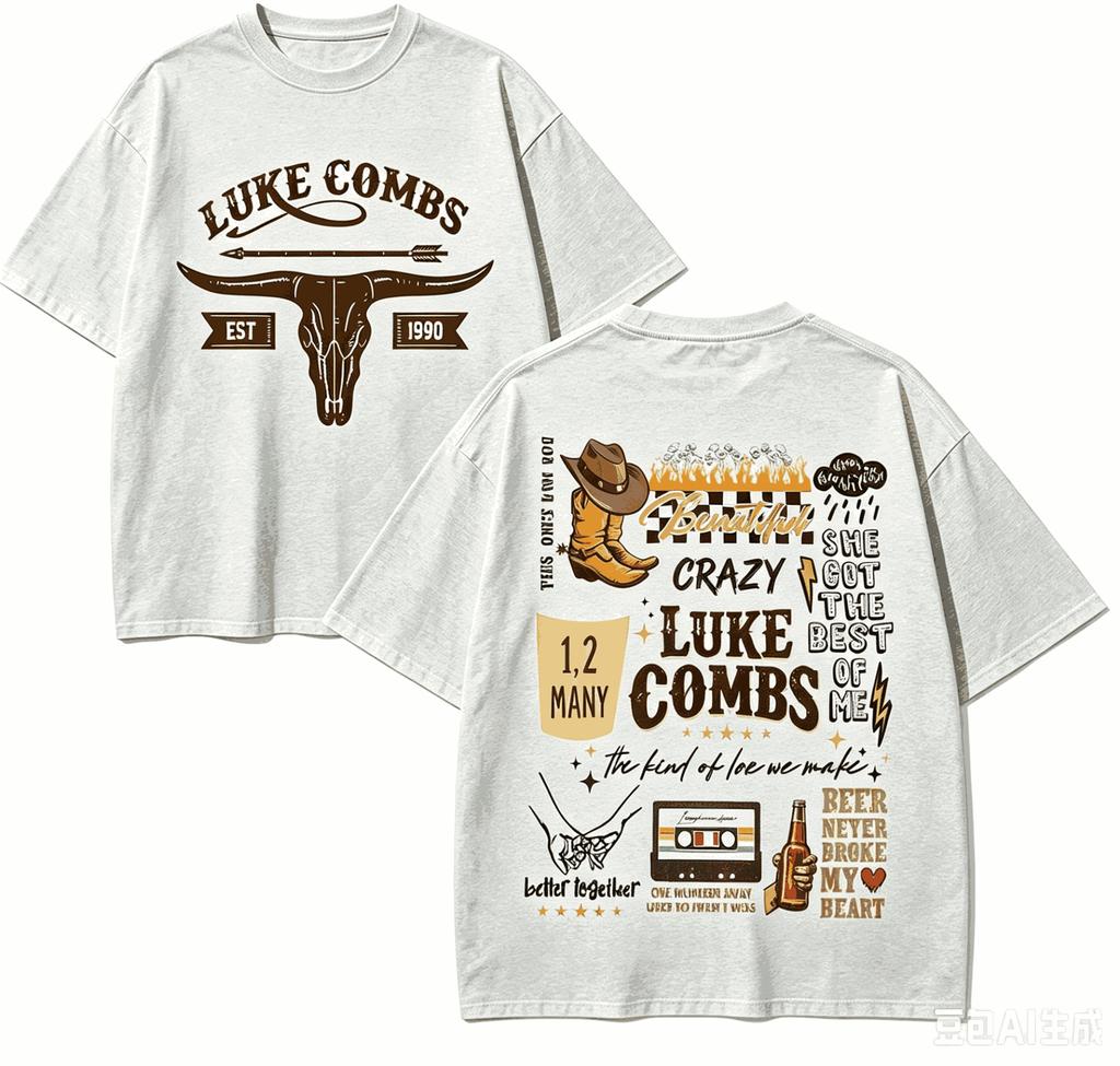 Luke Combs Für Fan Geschenk T-Shirt Unisex Unisex Harajuku Oversized Unisex Kurzarm Streetwear Hohe Qualität Paare Bequem Weich