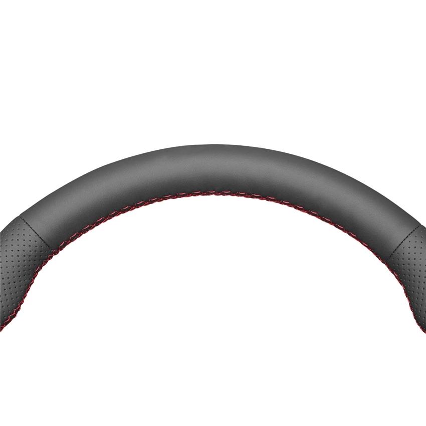 Schwarzer Kunstleder-Lenkradbezug mit rotem Marker, handgenäht, rutschfest, für Kia Rio Rio5 K2 Picanto Morning 2017 2018 2019
