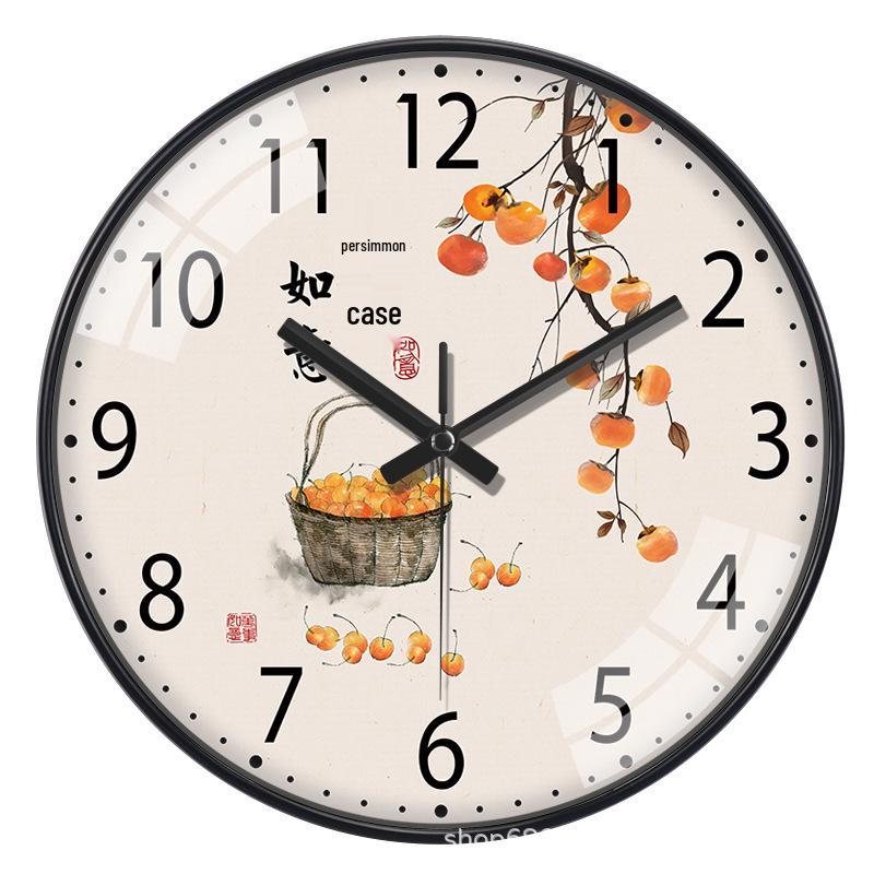 Chinese-Style Quartz Wall Clock - Modern, Punch-Free Living Room Decoration
