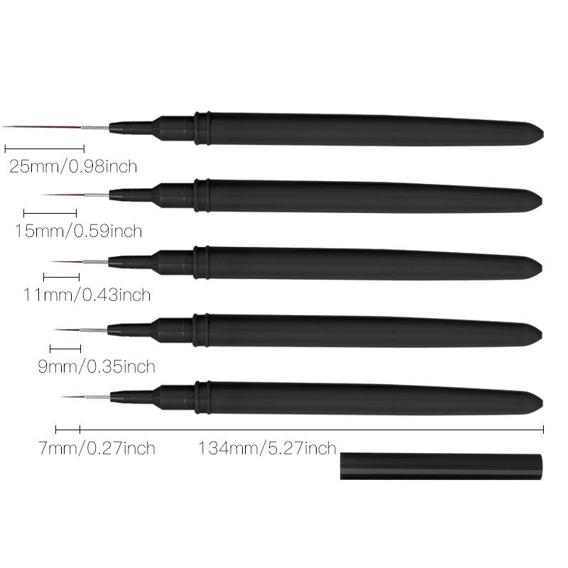 Japanese Ultra-Fine Nail Art Brush Set: 5-Piece Liner Brushes for Color Painting and Flower Designs with Gel Nail Precision.