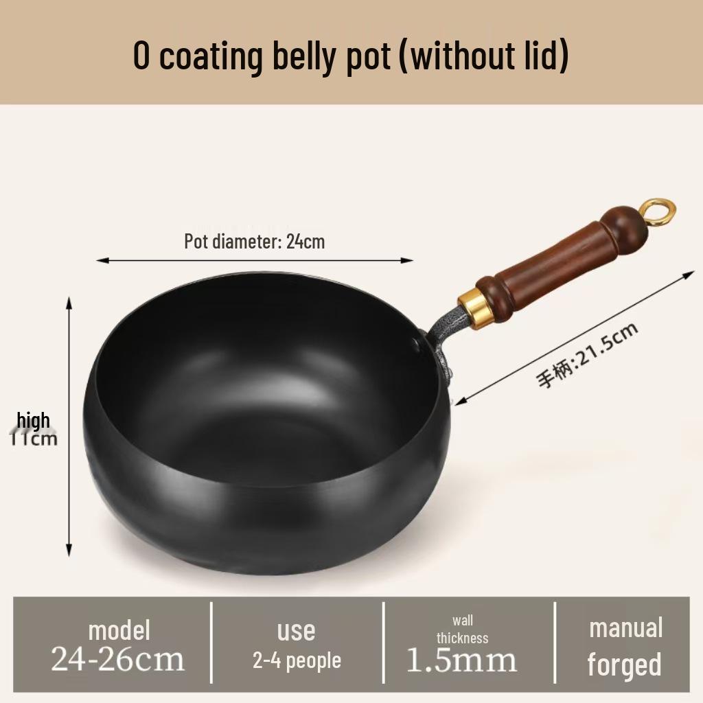 

Large-Belly Iron Wok with Wooden Handle - Non-stick, No Coating, Healthy Stir-Fry Pan for Universal Stove.