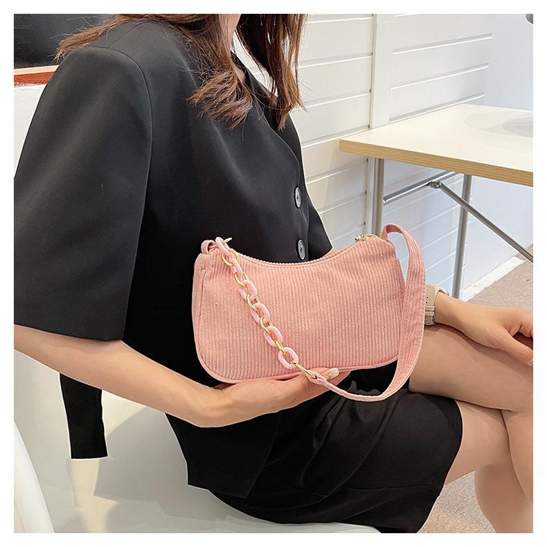 Minimalist Corduroy Crossbody Bag for Women, Single Strap Shoulder Tote, Zipper Closure Mini Square Handbag, Soft Casual Daily Purse