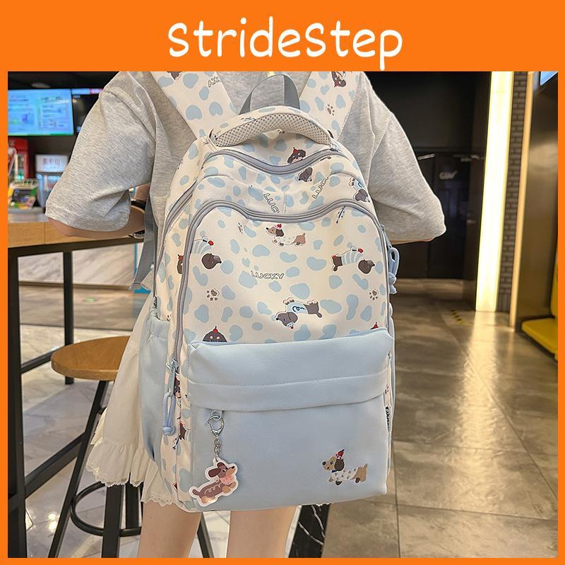 Cute Dachshund Dog Cartoon Printed Student Backpack With Pendant School For