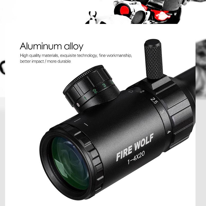 FIRE WOLF 1-4x20 Rifle Scope Green Red Luminous Scope Rangefinder Crosshair Optical Sight Hunting Scope