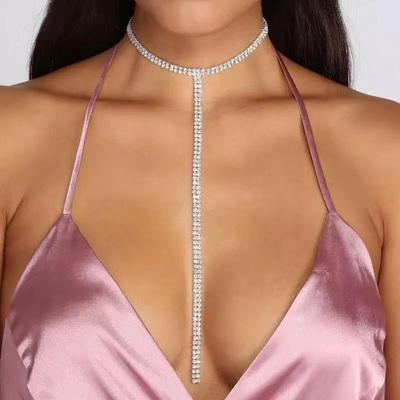 European And American Simple, Fashionable And Sexy Diamond-Encrusted Necklace Body Chain For Women, Beach Bikini Rhinestone Body Jewelry