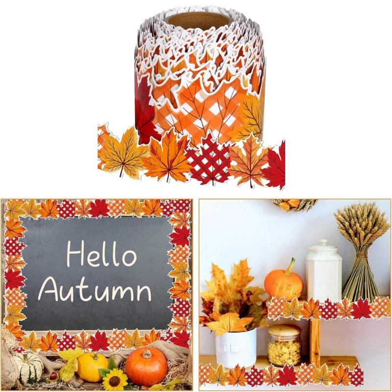 32.8ft Thanksgiving Leaf Border Trim Sticker for Chalkboard Notice Board Decoration Bulletin Board Border Trim Sticker
