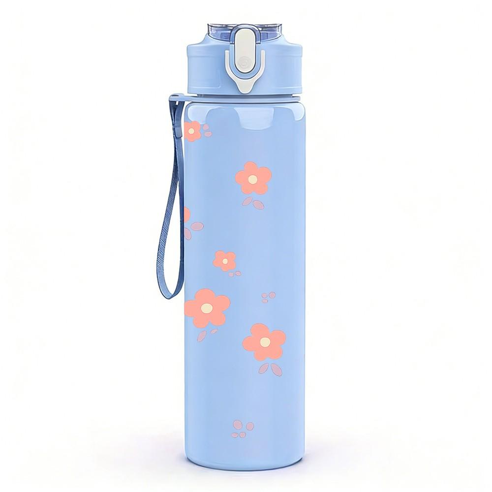 1PC Tiny Pink Simple Floral Pattern Print 750ml Color Plastic Sports Water Bottle Leakproof Flip Straw Lid Suitable for Sports Office Home Use