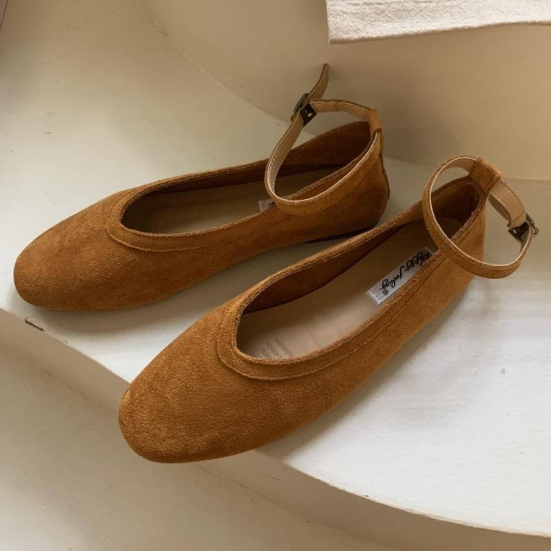 Fashion Ankle Strap Buckle Flat Mary Jane Shoes Women Comfort Shallow Soft Sole Designer Shoes High Quality Faux Suede Loafers