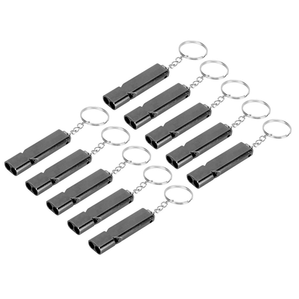 10Pcs Aluminum Alloy Emergency Survival Whistle Double Tube High Frequency Survival Whistle with Keychain