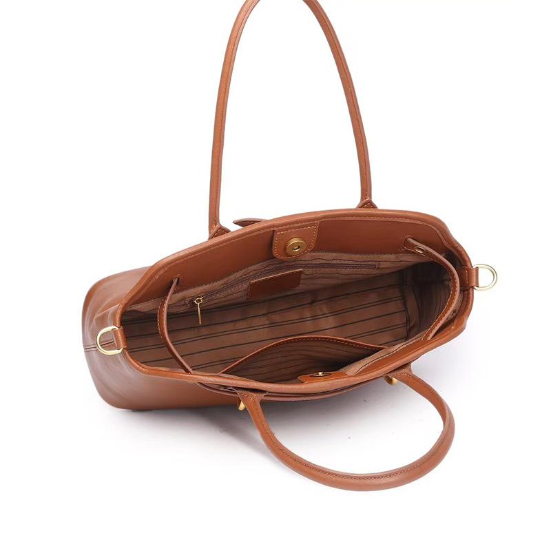 2025 Autumn Winter New Genuine Leather Handbag Women Tote Bag Vintage Versatile Vegetable Tanned Top Layer Cowhide Commuter Women's Bag Crossbody