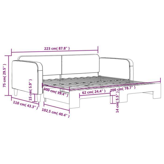 VidaXL Lit de jour avec lit gigogne gris clair 100x200 cm tissu 3196821