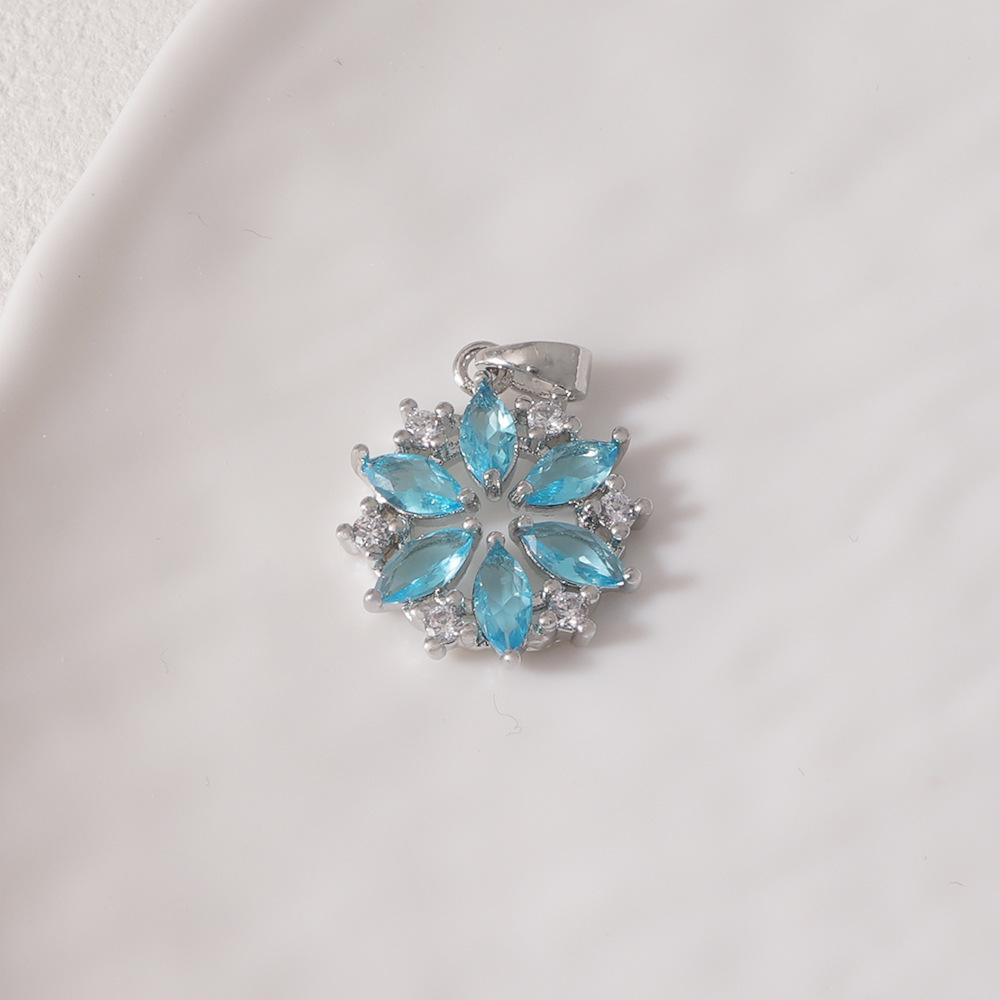 Blue Diamond Snowflake Silver Pendant, Fairy Winter Women's Clavicle Chain