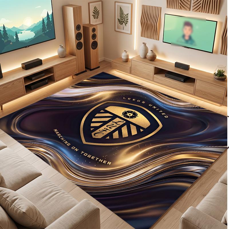 Leeds United Football Print Crystal Velvet Rug, Comfortable Water Absorbent Non Slip Indoor Floor Carpet