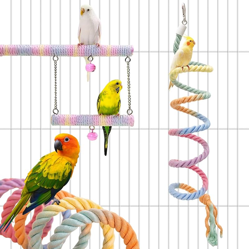 2pcs Gradient Colorful Bird Rope Perch Stand,Bird Cage Climbing Rope Toys Accessories,Bendable Climbing,Parakeet Lovebirds Cockatiels Budgies Play