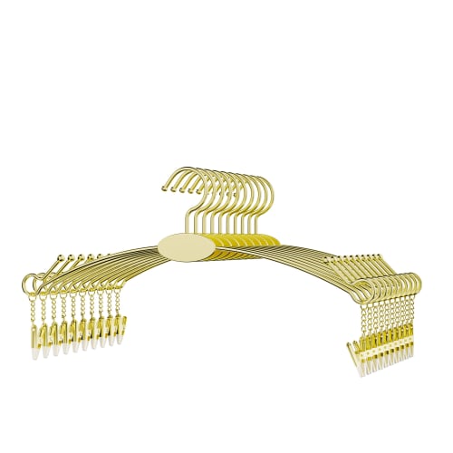 

DEWEL Stainless Steel Clothes Hangers, Non-Slip, Shape-Retaining, Set of 10, with Clips, Clothes Drying Racks, Towel Drying Racks, and Catch Racks for