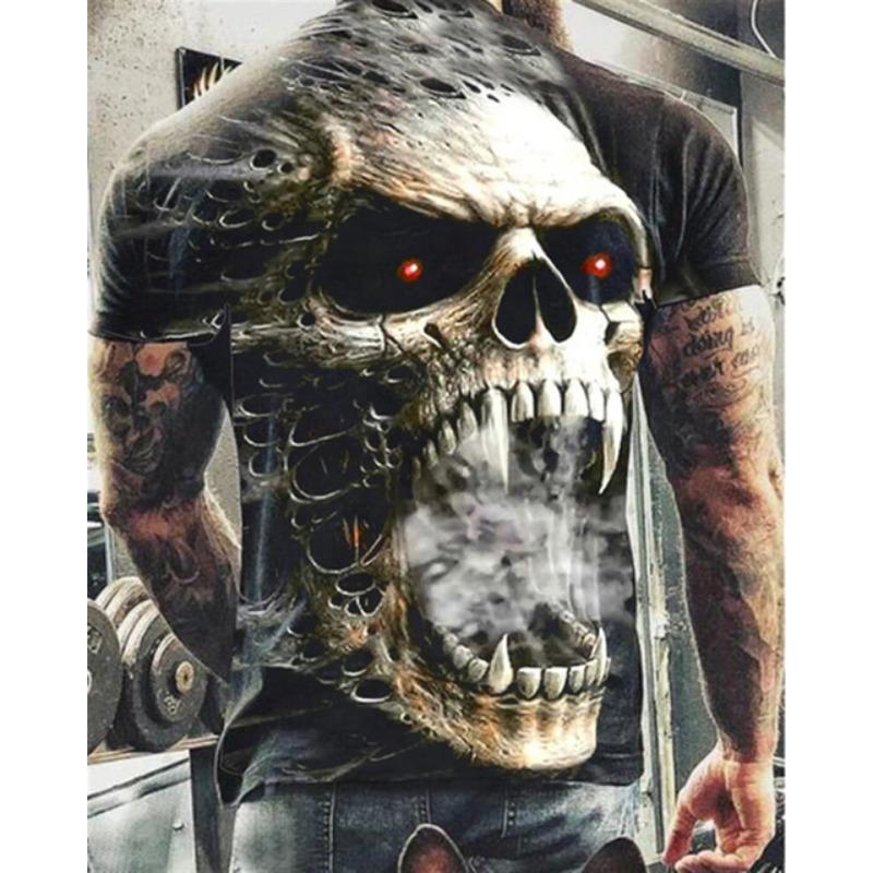 Summer Round Neck 3D Skull Print Top Fashionable Casual Short Sleeved Men's T-shirts