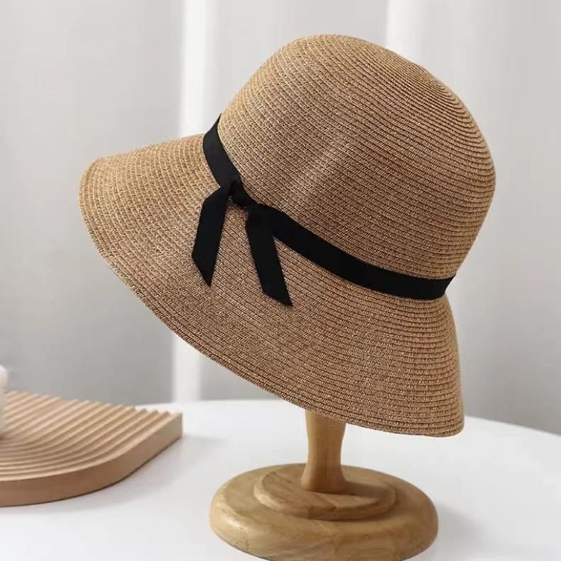 Straw Hat Women UV Literary and Simple Temperament Versatile Straw Bucket Hat Summer Sunshade Sun Hat Foldable