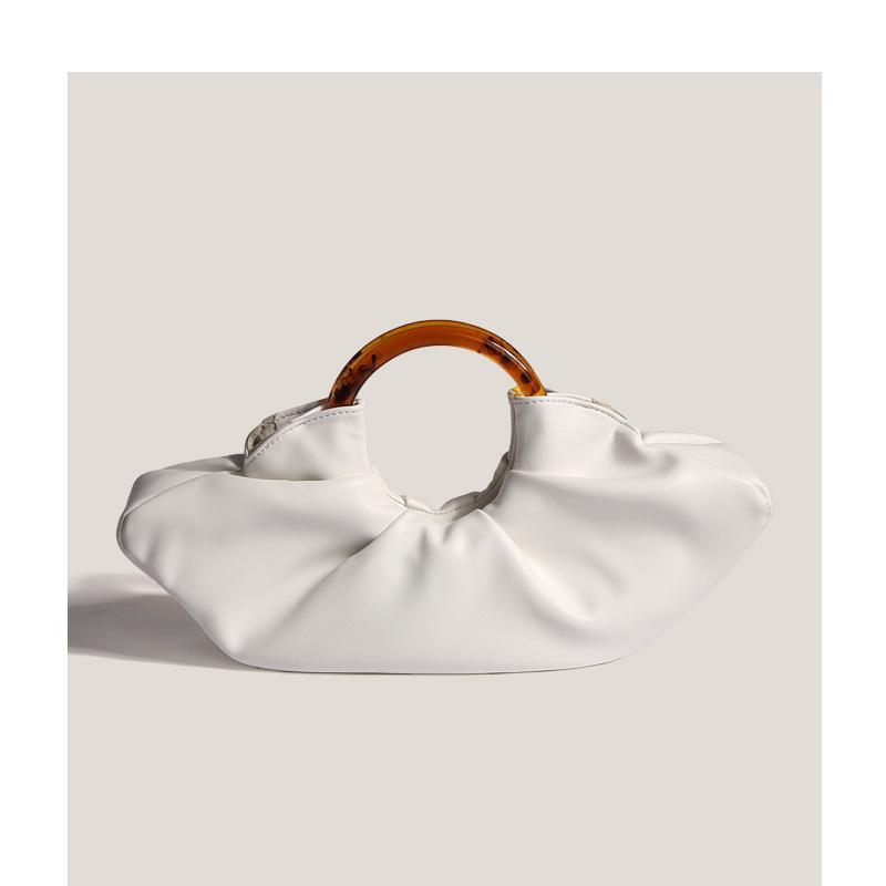 Small Niche Cow Horn Bag, Internet Celebrity, Same Acrylic Ring Handbag, Women's Pleated Cloud Bag, Hand-held Dumpling Bag