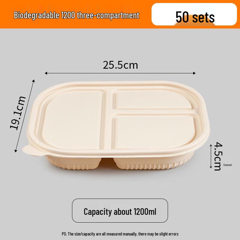 Biodegradable 3-Compartment Disposable Meal Prep Containers